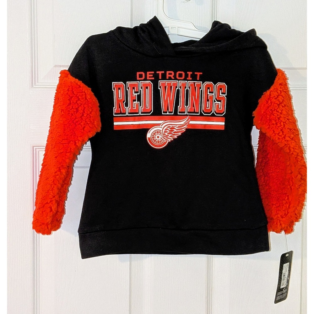 Detroit Red Wings Hoodie Toddler 3T Black Red Orange Sherpa Sleeves NHL NEW